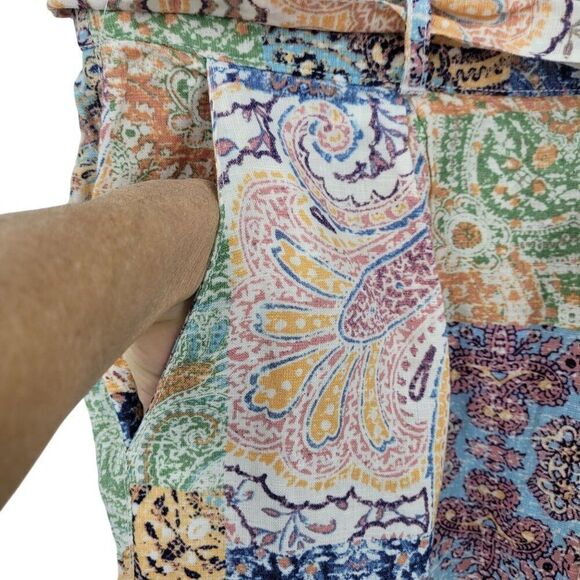 Rachel Zoe Womens Linen Multicolor Paisley Patchwork Wide-Leg Pants Sz L Boho - Picture 8 of 14